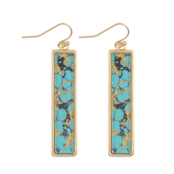 Boutique 9 Jewelry - Gold and Turquoise Hook Bar Drop Earrings E7